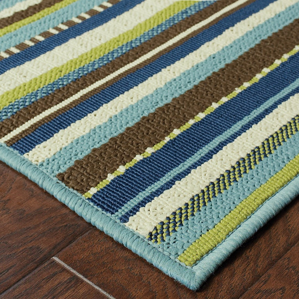Oriental Weavers Caspian 1004X Transitional/Contemporary Striped Polypropylene Indoor/Outdoor Area Rug Blue/ Brown 8'6" x 13' C1004X259396ST