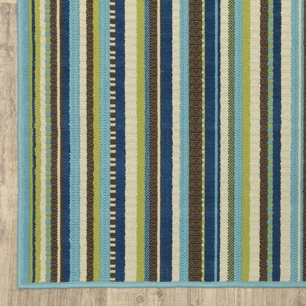 Oriental Weavers Caspian 1004X Transitional/Contemporary Striped Polypropylene Indoor/Outdoor Area Rug Blue/ Brown 8'6" x 13' C1004X259396ST