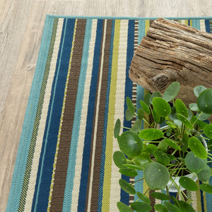Oriental Weavers Caspian 1004X Transitional/Contemporary Striped Polypropylene Indoor/Outdoor Area Rug Blue/ Brown 8'6" x 13' C1004X259396ST