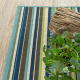 Oriental Weavers Caspian 1004X Transitional/Contemporary Striped Polypropylene Indoor/Outdoor Area Rug Blue/ Brown 8'6" x 13' C1004X259396ST