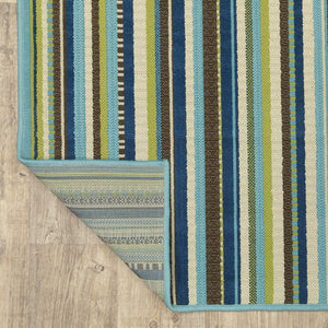 Oriental Weavers Caspian 1004X Transitional/Contemporary Striped Polypropylene Indoor/Outdoor Area Rug Blue/ Brown 8'6" x 13' C1004X259396ST