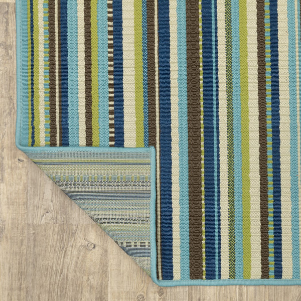 Oriental Weavers Caspian 1004X Transitional/Contemporary Striped Polypropylene Indoor/Outdoor Area Rug Blue/ Brown 8'6" x 13' C1004X259396ST