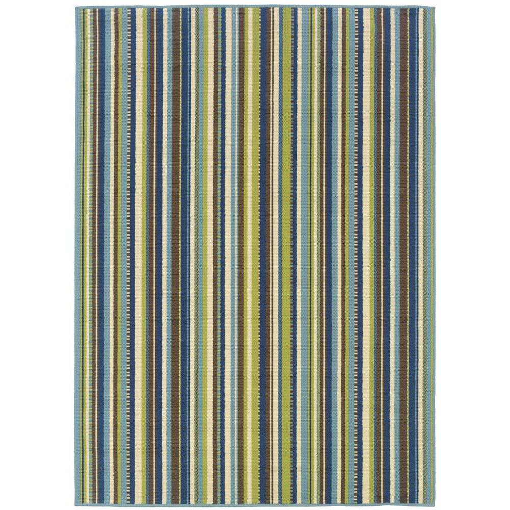 Oriental Weavers Caspian 1004X Transitional/Contemporary Striped Polypropylene Indoor/Outdoor Area Rug Blue/ Brown 8'6" x 13' C1004X259396ST