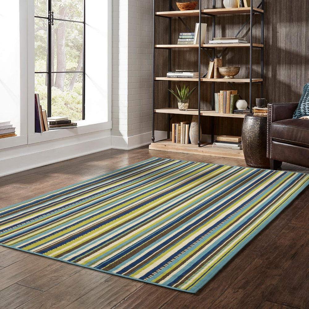Oriental Weavers Caspian 1004X Transitional/Contemporary Striped Polypropylene Indoor/Outdoor Area Rug Blue/ Brown 8'6" x 13' C1004X259396ST