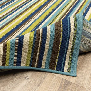 Oriental Weavers Caspian 1004X Transitional/Contemporary Striped Polypropylene Indoor/Outdoor Area Rug Blue/ Brown 8'6" x 13' C1004X259396ST