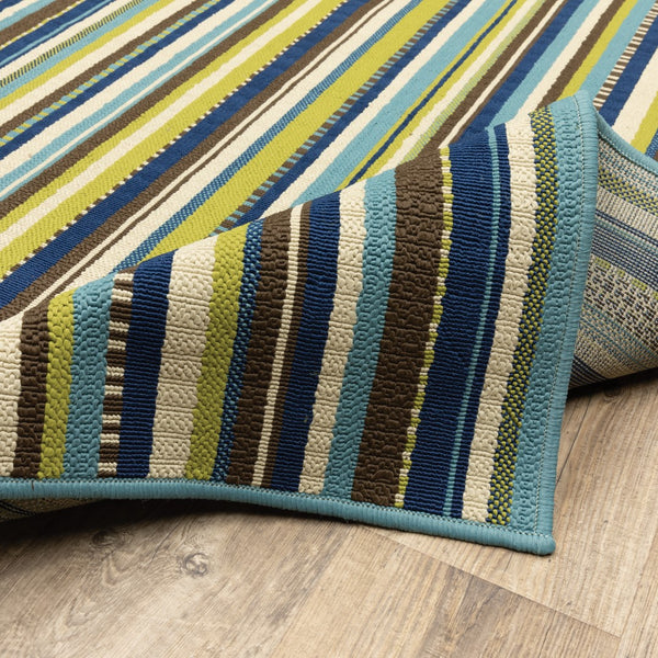 Oriental Weavers Caspian 1004X Transitional/Contemporary Striped Polypropylene Indoor/Outdoor Area Rug Blue/ Brown 8'6" x 13' C1004X259396ST