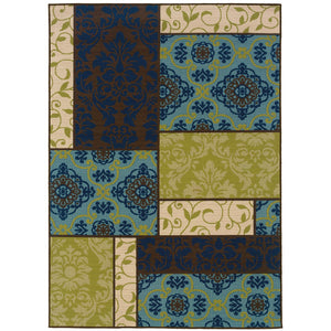 Oriental Weavers Caspian 3066V Transitional/Global Patchwork Polypropylene Indoor/Outdoor Area Rug Brown/ Blue 8'6" x 13' C3066V259396ST