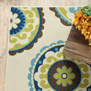 Oriental Weavers Caspian 859J6 Bohemian/Global Medallion Polypropylene Indoor/Outdoor Area Rug Ivory/ Green 8'6" x 13' C859J6259396ST