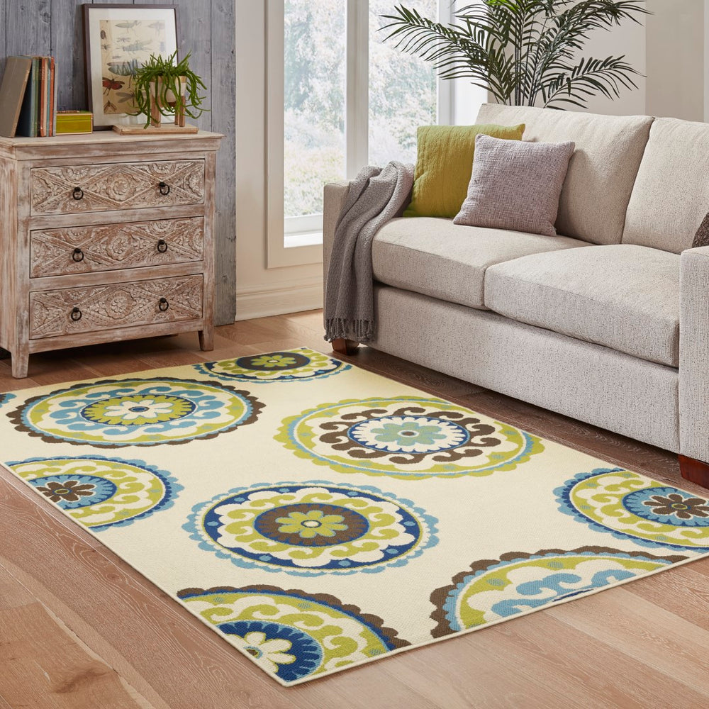 Oriental Weavers Caspian 859J6 Bohemian/Global Medallion Polypropylene Indoor/Outdoor Area Rug Ivory/ Green 8'6" x 13' C859J6259396ST