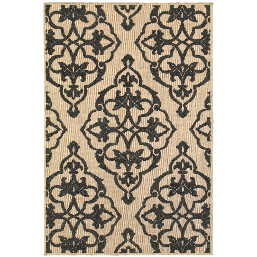 Oriental Weavers Cayman 001B9 Transitional/Global Floral Polypropylene Indoor/Outdoor Area Rug Sand/ Charcoal 9'10" x 12'10" C001B9300390ST