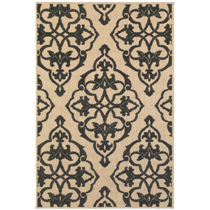 Oriental Weavers Cayman 001B9 Transitional/Global Floral Polypropylene Indoor/Outdoor Area Rug Sand/ Charcoal 9'10" x 12'10" C001B9300390ST