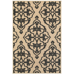 Oriental Weavers Cayman 001B9 Transitional/Global Floral Polypropylene Indoor/Outdoor Area Rug Sand/ Charcoal 9'10" x 12'10" C001B9300390ST