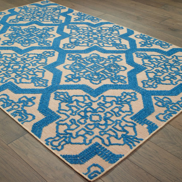 Oriental Weavers Cayman 2541M Bohemian/Global Geometric Polypropylene Indoor/Outdoor Area Rug Sand/ Blue 9'10" x 12'10" C2541M300390ST