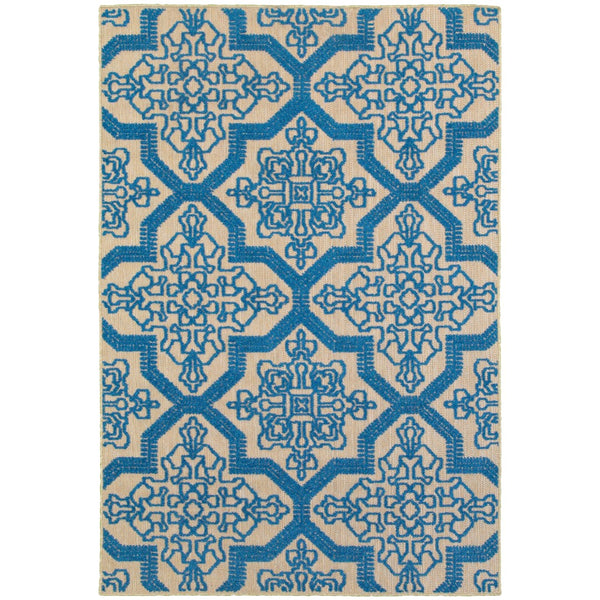 Oriental Weavers Cayman 2541M Bohemian/Global Geometric Polypropylene Indoor/Outdoor Area Rug Sand/ Blue 9'10" x 12'10" C2541M300390ST
