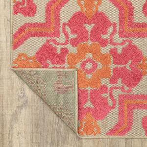 Oriental Weavers Cayman 2541V Bohemian/Global Geometric Polypropylene Indoor/Outdoor Area Rug Sand/ Pink 9'10" x 12'10" C2541V300390ST