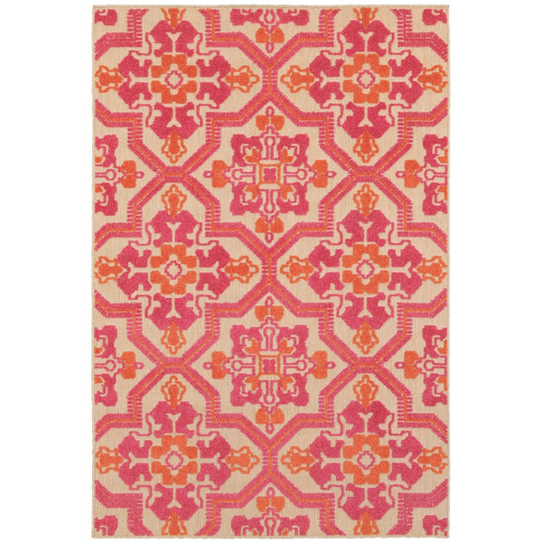 Oriental Weavers Cayman 2541V Bohemian/Global Geometric Polypropylene Indoor/Outdoor Area Rug Sand/ Pink 9'10" x 12'10" C2541V300390ST