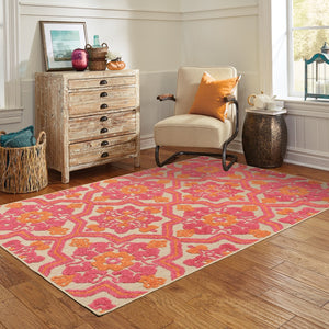 Oriental Weavers Cayman 2541V Bohemian/Global Geometric Polypropylene Indoor/Outdoor Area Rug Sand/ Pink 9'10" x 12'10" C2541V300390ST