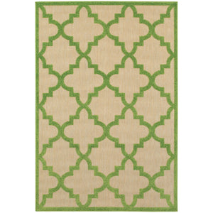 Oriental Weavers Cayman 660F9 Moroccan/Casual Geometric Polypropylene Indoor/Outdoor Area Rug Sand/ Green 9'10" x 12'10" C660F9300390ST