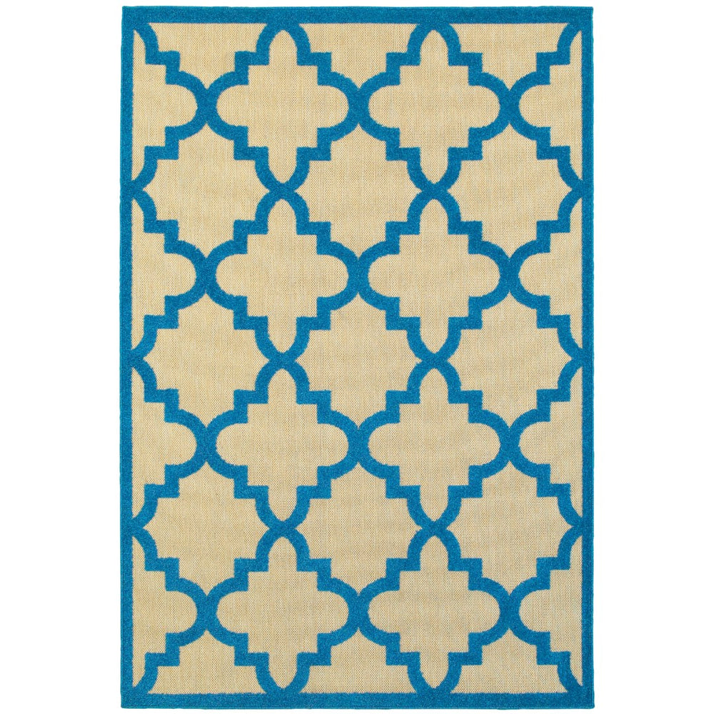 Oriental Weavers Cayman 660L9 Moroccan/Casual Geometric Polypropylene Indoor/Outdoor Area Rug Sand/ Blue 9'10" x 12'10" C660L9300390ST