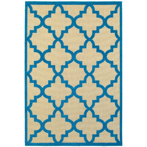 Oriental Weavers Cayman 660L9 Moroccan/Casual Geometric Polypropylene Indoor/Outdoor Area Rug Sand/ Blue 9'10" x 12'10" C660L9300390ST