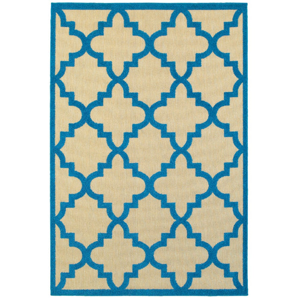 Oriental Weavers Cayman 660L9 Moroccan/Casual Geometric Polypropylene Indoor/Outdoor Area Rug Sand/ Blue 9'10" x 12'10" C660L9300390ST