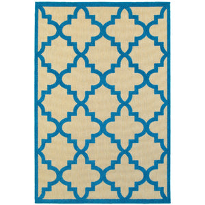 Oriental Weavers Cayman 660L9 Moroccan/Casual Geometric Polypropylene Indoor/Outdoor Area Rug Sand/ Blue 9'10" x 12'10" C660L9300390ST