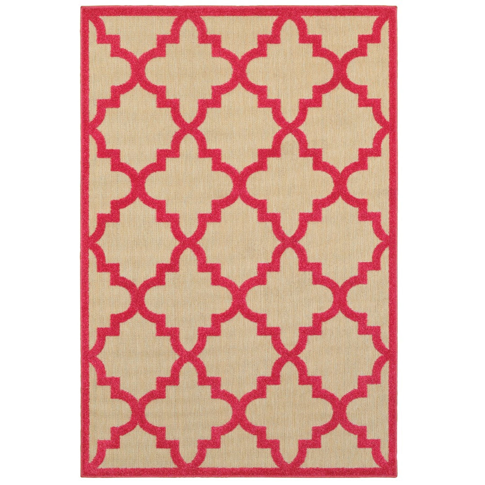 Oriental Weavers Cayman 660P9 Moroccan/Casual Geometric Polypropylene Indoor/Outdoor Area Rug Sand/ Pink 9'10" x 12'10" C660P9300390ST