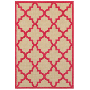 Oriental Weavers Cayman 660P9 Moroccan/Casual Geometric Polypropylene Indoor/Outdoor Area Rug Sand/ Pink 9'10" x 12'10" C660P9300390ST