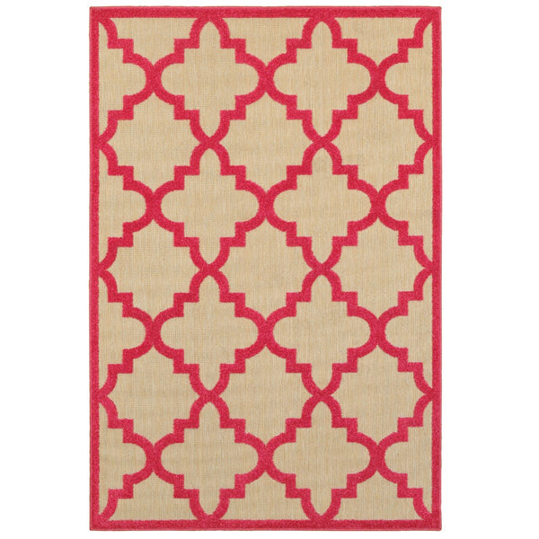 Oriental Weavers Cayman 660P9 Moroccan/Casual Geometric Polypropylene Indoor/Outdoor Area Rug Sand/ Pink 9'10" x 12'10" C660P9300390ST