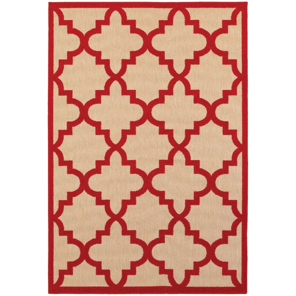 Oriental Weavers Cayman 660R9 Moroccan/Casual Geometric Polypropylene Indoor/Outdoor Area Rug Sand/ Red 9'10" x 12'10" C660R9300390ST