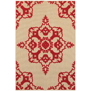 Oriental Weavers Cayman 097R9 Transitional/Global Floral Polypropylene Indoor/Outdoor Area Rug Sand/ Red 9'10" x 12'10" C097R9300390ST