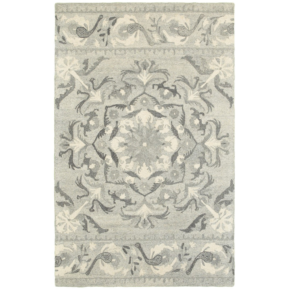 Oriental Weavers Craft 93001 Scandinavian/Global Floral Wool Indoor Area Rug Ash/ Ivory 10' x 13' C93001304396ST