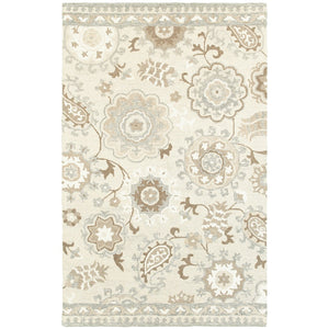 Oriental Weavers Craft 93005 Scandinavian/Global Floral Wool Indoor Area Rug Ivory/ Grey 10' x 13' C93005304396ST