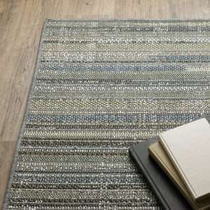 Oriental Weavers Cyprus 2102E Contemporary/Modern Striped Polypropylene Indoor/Outdoor Area Rug Blue/ Green 9'10" x 12'10" C2102E300390ST