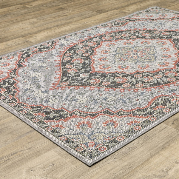 Oriental Weavers Cyprus 228D4 Traditional/Persian Oriental Polypropylene Indoor/Outdoor Area Rug Blue/ Salmon 9'10" x 12'10" C228D4300390ST