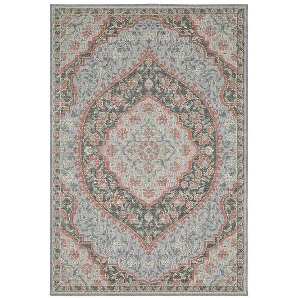 Oriental Weavers Cyprus 228D4 Traditional/Persian Oriental Polypropylene Indoor/Outdoor Area Rug Blue/ Salmon 9'10" x 12'10" C228D4300390ST