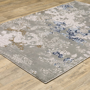 Oriental Weavers Easton 7111F Contemporary/Traditional Abstract Polypropylene, Polyester Indoor Area Rug Grey/ Blue 9'10" x 12'10" E7111F300394ST
