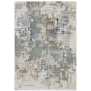 Oriental Weavers Easton 8111X Industrial/Contemporary Abstract Polypropylene, Polyester Indoor Area Rug Grey/ Blue 9'10" x 12'10" E8111X300394ST