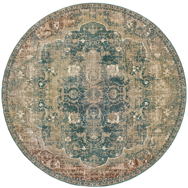 Oriental Weavers Empire 4449H Traditional/Bohemian Oriental Polypropylene, Polyester Indoor Area Rug Gold/ Blue 7'10" Round E4449H240RDST