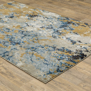 Oriental Weavers Evolution 0980A Industrial/Contemporary Abstract Nylon, Polypropylene Indoor Area Rug Blue/ Gold 10' x 13'2" E0980A305400ST