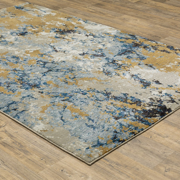 Oriental Weavers Evolution 0980A Industrial/Contemporary Abstract Nylon, Polypropylene Indoor Area Rug Blue/ Gold 10' x 13'2" E0980A305400ST