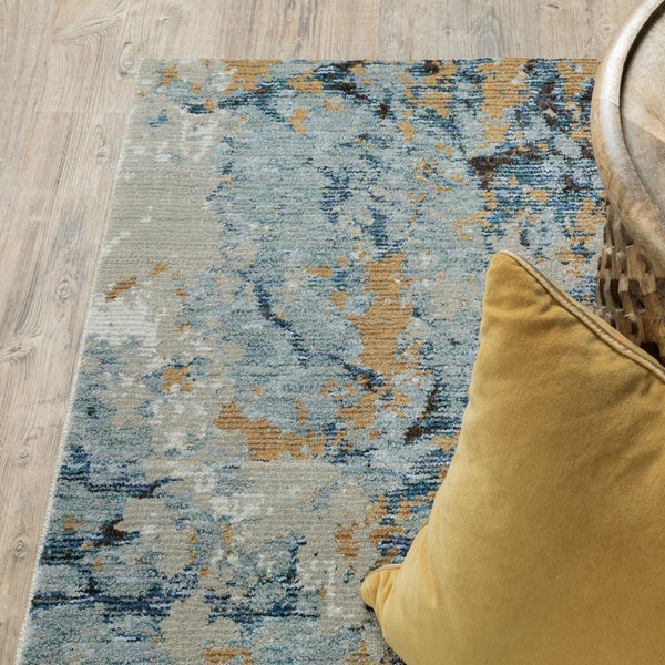 Oriental Weavers Evolution 0980A Industrial/Contemporary Abstract Nylon, Polypropylene Indoor Area Rug Blue/ Gold 10' x 13'2" E0980A305400ST
