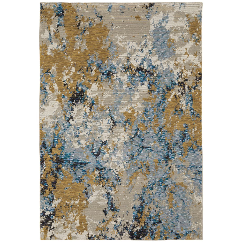 Oriental Weavers Evolution 0980A Industrial/Contemporary Abstract Nylon, Polypropylene Indoor Area Rug Blue/ Gold 10' x 13'2" E0980A305400ST