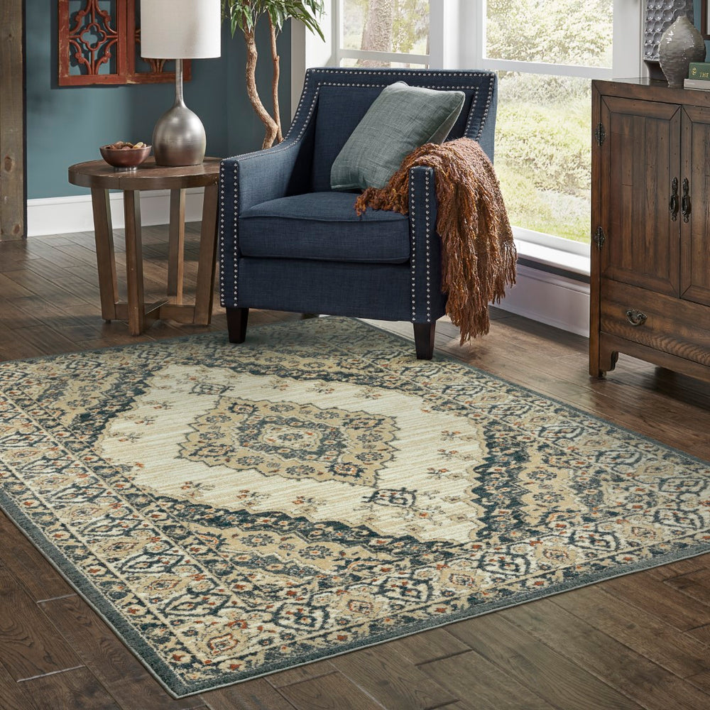 Oriental Weavers Fiona 8020W Traditional/Vintage Oriental Polyester Indoor Area Rug Beige/ Blue 7'10" x 10' F8020W240305ST