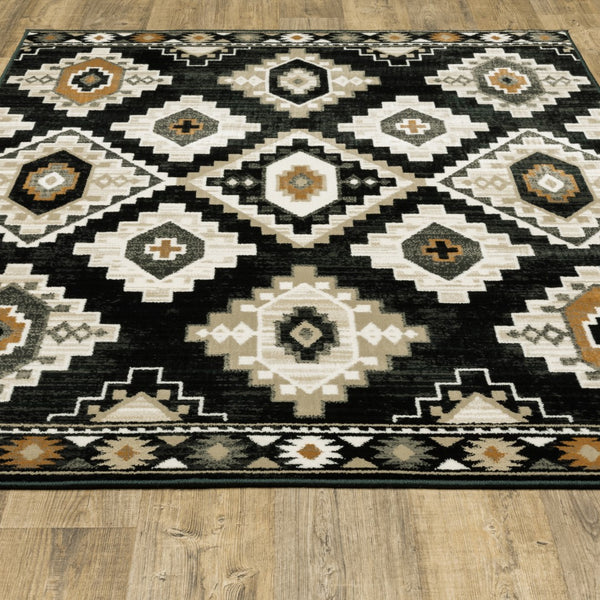 Oriental Weavers Georgia 605F0 Farmhouse/Southwestern Southwest/Lodge Polypropylene Indoor Area Rug Charcoal/ Ivory 9'10" x 12'10" G605F0300390ST