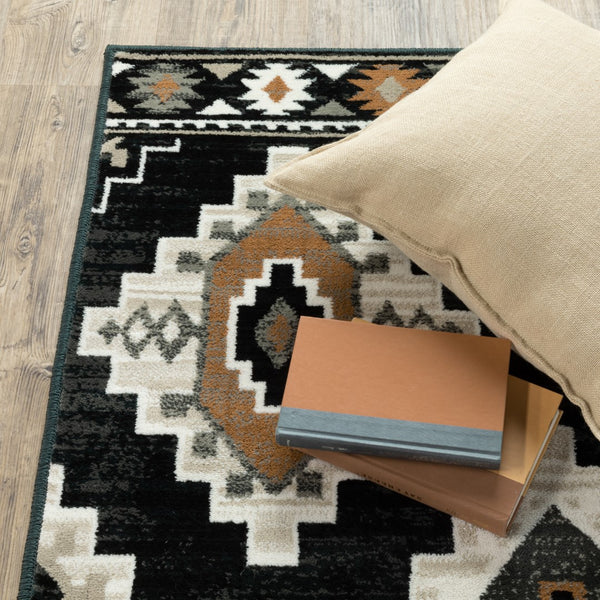 Oriental Weavers Georgia 605F0 Farmhouse/Southwestern Southwest/Lodge Polypropylene Indoor Area Rug Charcoal/ Ivory 9'10" x 12'10" G605F0300390ST