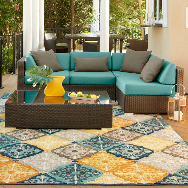 Oriental Weavers Hampton 2063X Global/Transitional Geometric Polypropylene Indoor/Outdoor Area Rug Multi/ Blue 7'10" x 10'10" H2063X240330ST