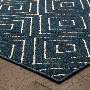 Oriental Weavers Hampton 2332B Global/Transitional Geometric Polypropylene Indoor/Outdoor Area Rug Navy/ Ivory 9'10" x 12'10" H2332B300390ST
