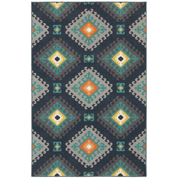 Oriental Weavers Hampton 4929B Global/Transitional Geometric Polypropylene Indoor/Outdoor Area Rug Navy/ Grey 9'10" x 12'10" H4929B300390ST