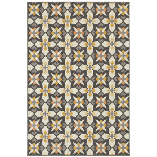 Oriental Weavers Hampton 8021L Global/Transitional Geometric Polypropylene Indoor/Outdoor Area Rug Grey/ Gold 9'10" x 12'10" H8021L300390ST